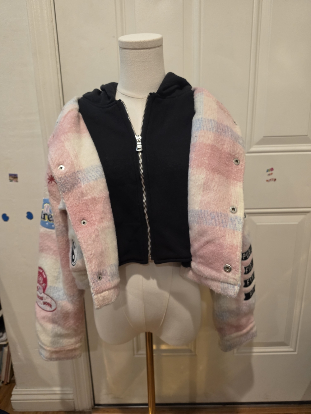 First Row Better Days Crop Wool Hood Plaid Shacket
